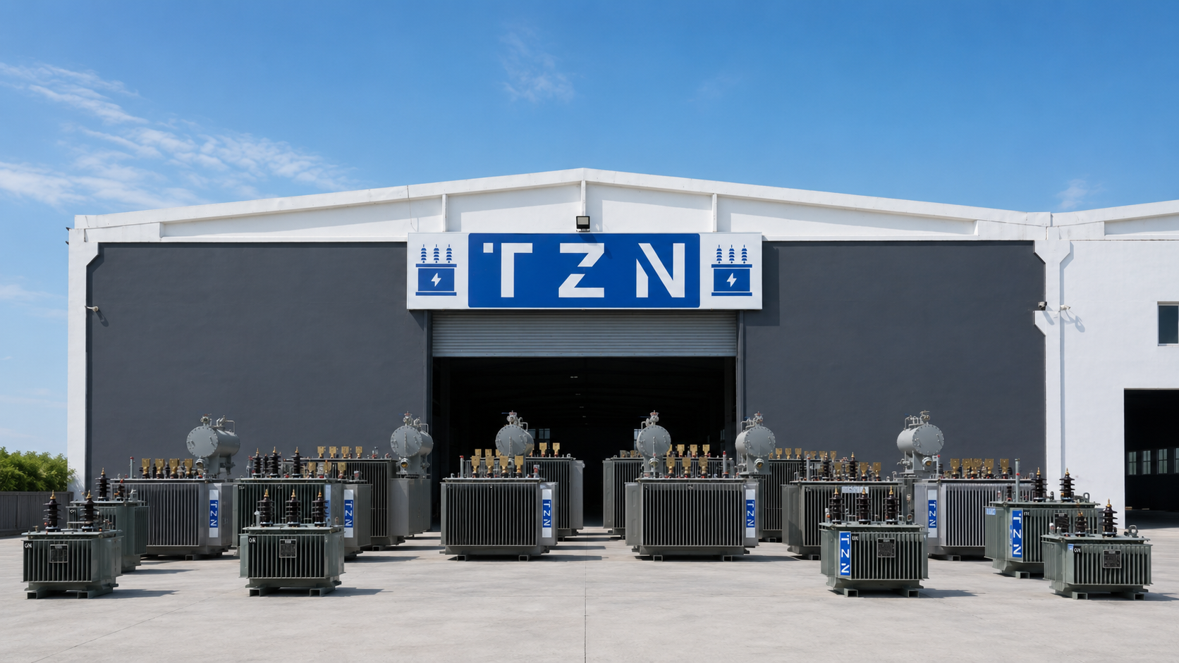 Large TZN power transformer inside a manufacturing hall in Turkey