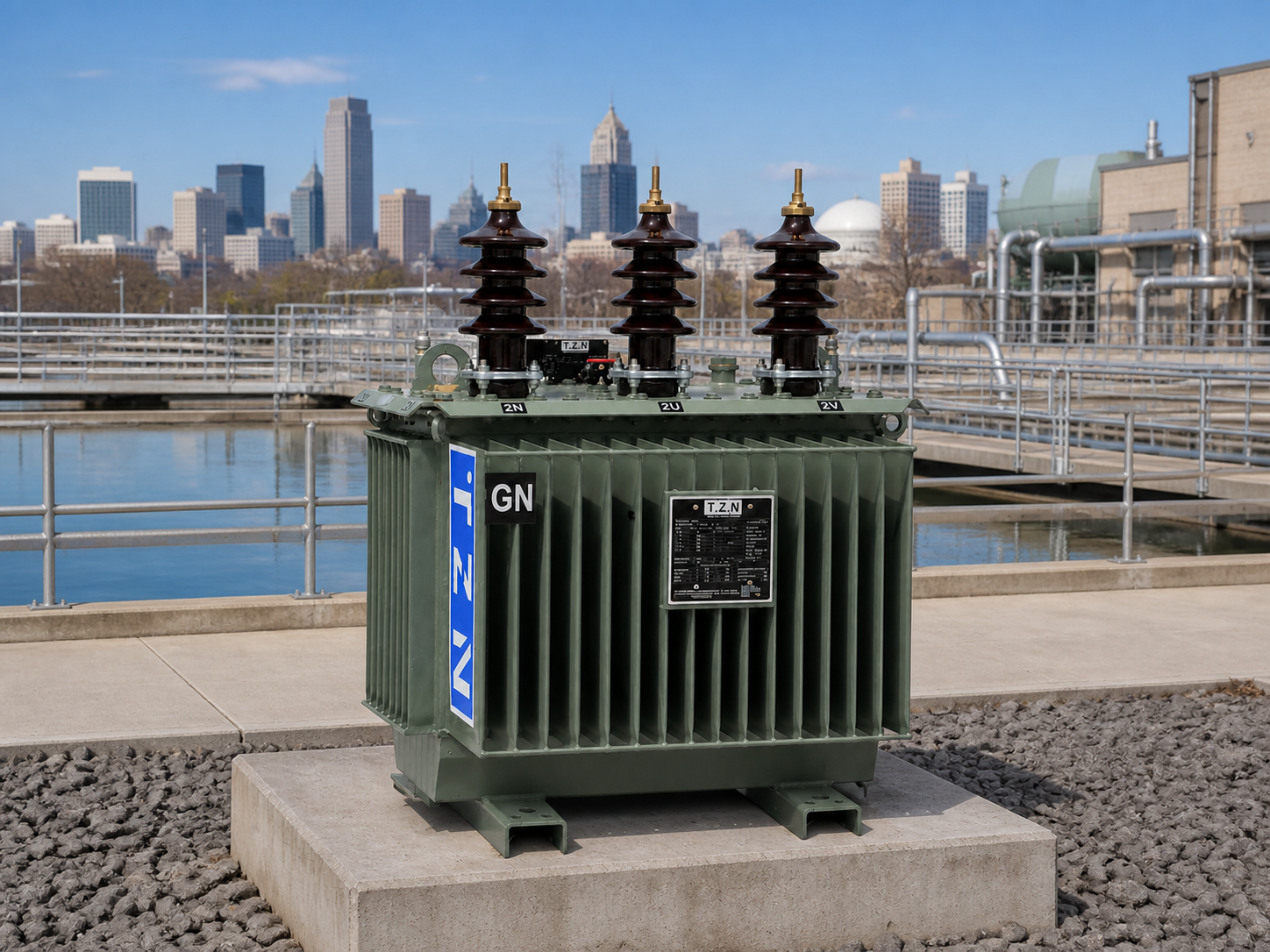 Compact TZN transformer serving a municipal water treatment facility