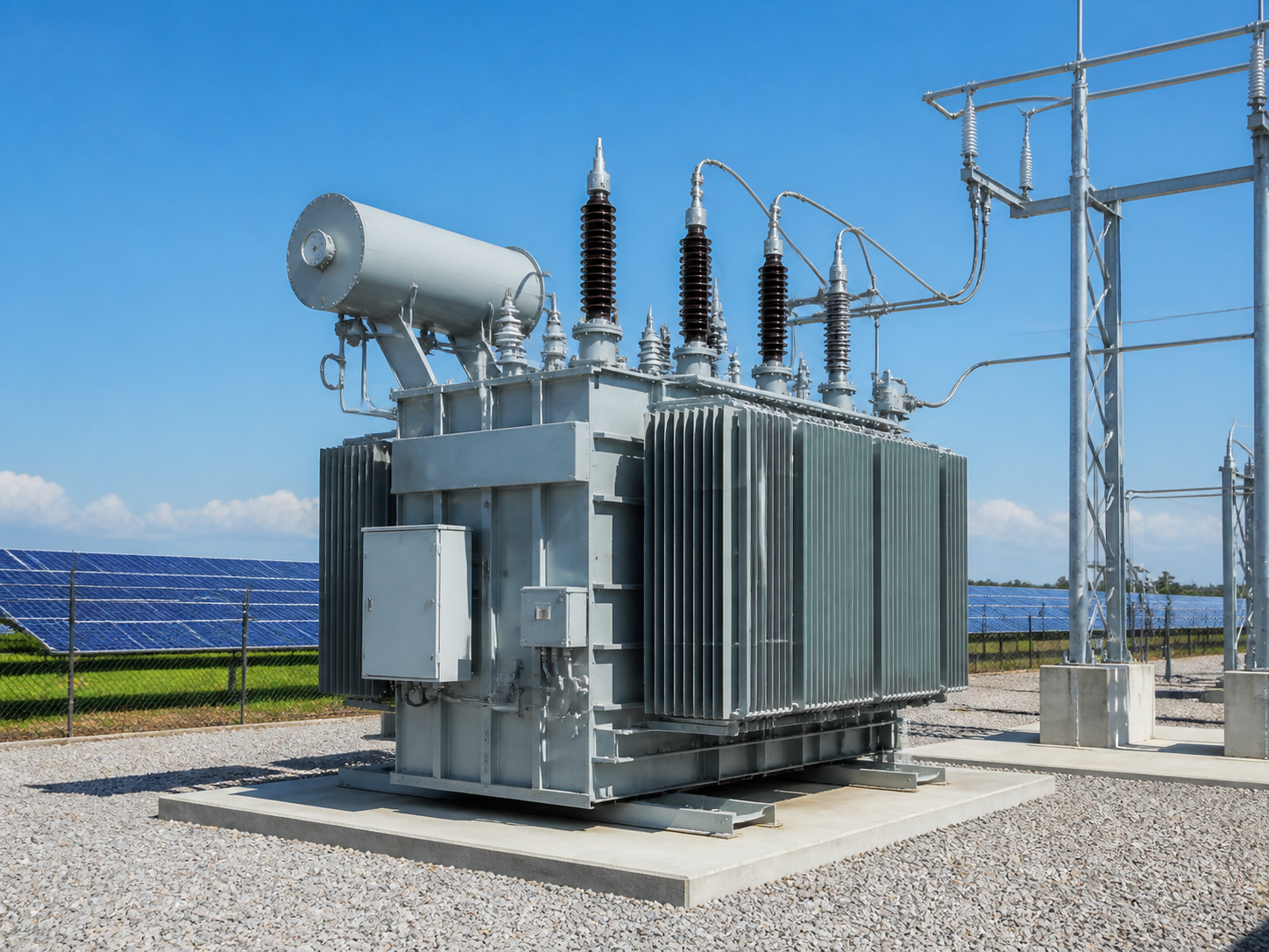 Transformer installed at a renewable energy facility
