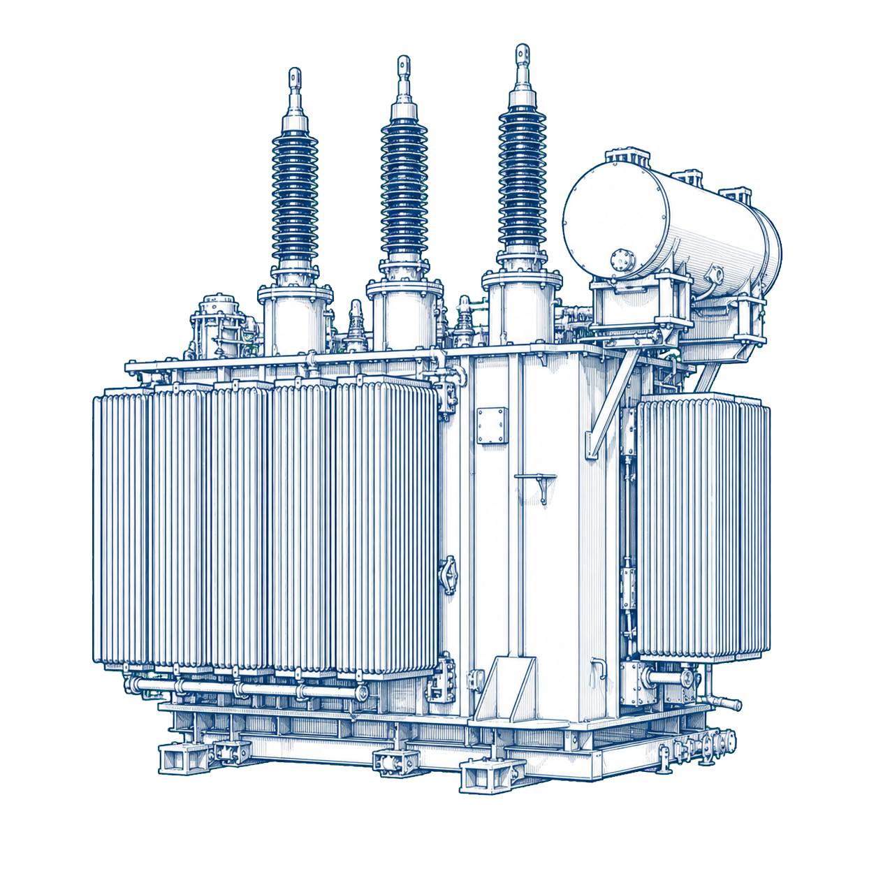 Technical line illustration of a TZN power transformer